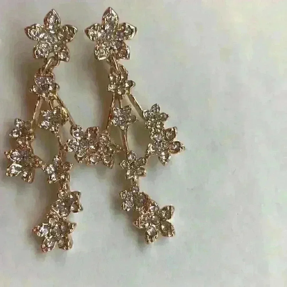 iNC new Gold Tone Crystal Flower Linear Earring